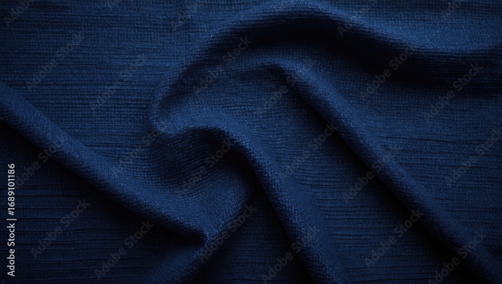 Obraz premium Close-up of dark blue fabric with textured, wavy surface.