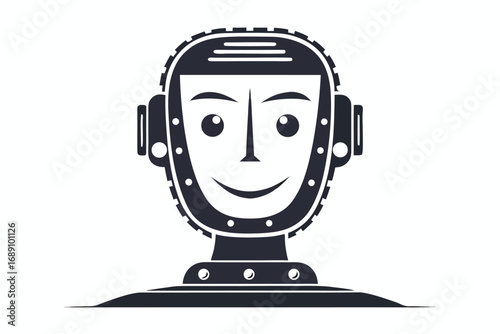 Smiling Robot with Circular Head in White Background