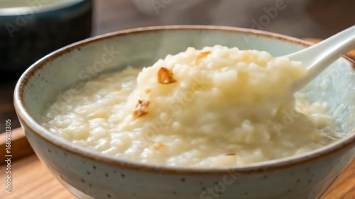 A healthy rice porridge in bowl, perfect for Asian breakfast