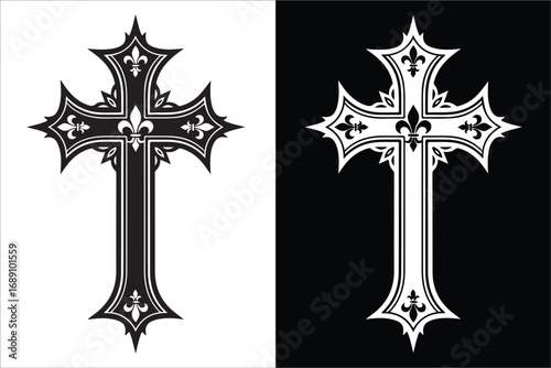 Ornate Cross Illustration on Split Background