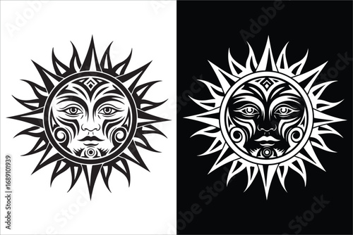Sun Face Tattoo Design with Contrasting Background