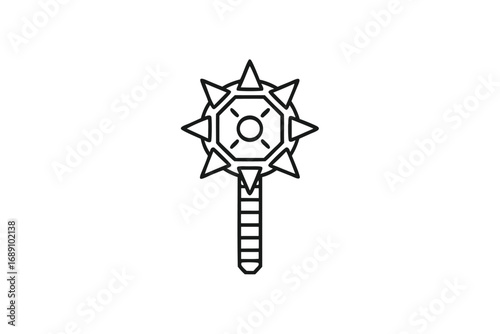 Spiked Mace Weapon Icon Design on White Background in Simple Outline Style