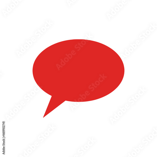 Red speech bubble graphic, a visual representation of communication and dialogue, isolated on white.