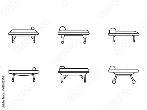 Collection of various massage table outline icons vector illustration medical furniture for spa or physical therapy studio