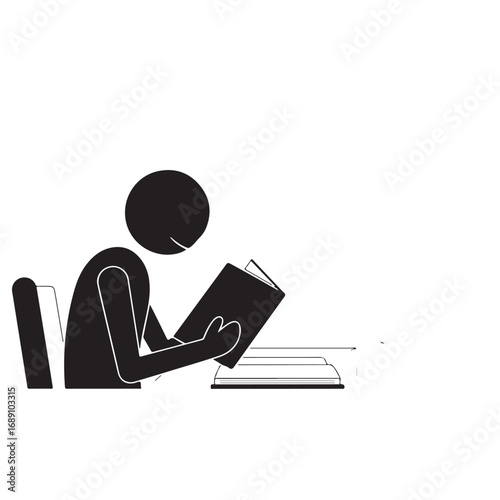 Stick Figure Reading a Book at a Desk