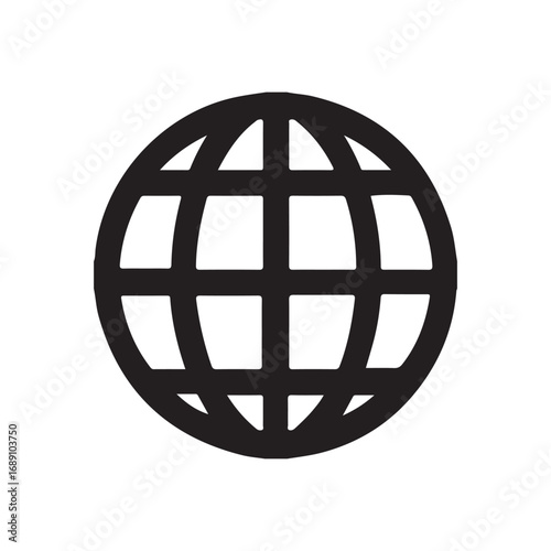 Black globe icon, world symbol for internet and global network