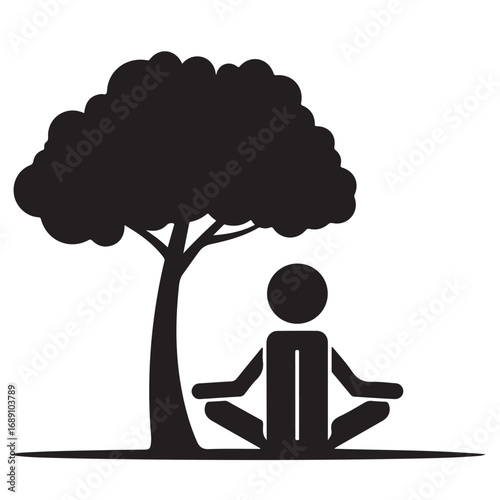 Silhouette of Person Meditating Under a Tree