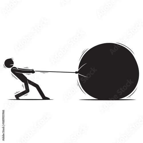 Silhouette Man Pulling a Heavy Ball