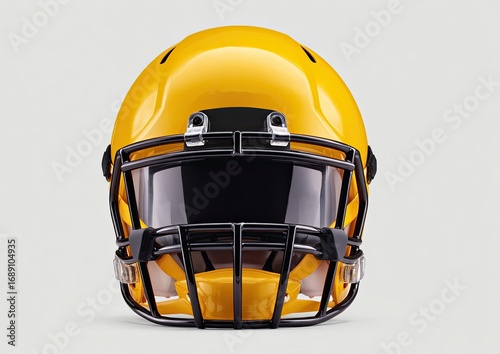 Bright yellow football helmet, black facemask