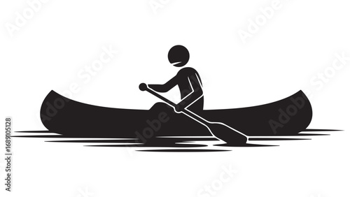 Silhouette Illustration of Canoeist Paddling in Water