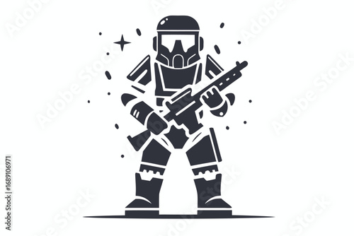 Trooper Spaceship Soldier in Cartoonish Style on White