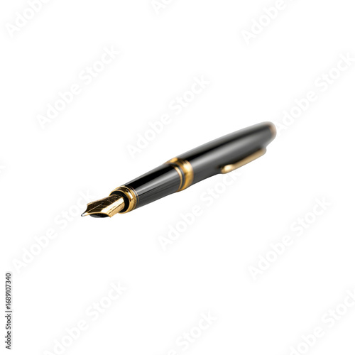 Elegant Black Fountain Pen with Gold Accents - Close-Up Studio Shot