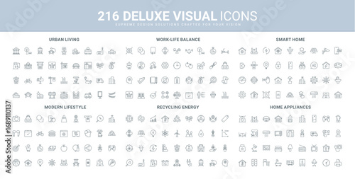 Public infrastructure and transport, global recycling ideas line icon set. Automation and remote control, sensors of smart home, appliances and devices thin black outline symbols vector illustration