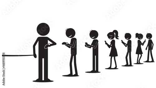 Stick Figures Waiting in Line Looking at Devices