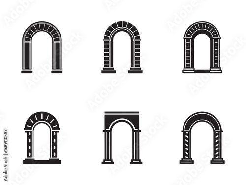 Elegant Black and White Arch Collection for Architectural Design and Decorative Elements Featuring Roman and Classical Styles for Website Graphics