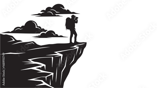 Hiker Photographing Scenery from Cliff Edge