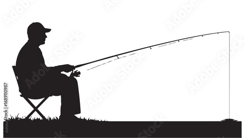 Silhouette of a Man Fishing from a Chair