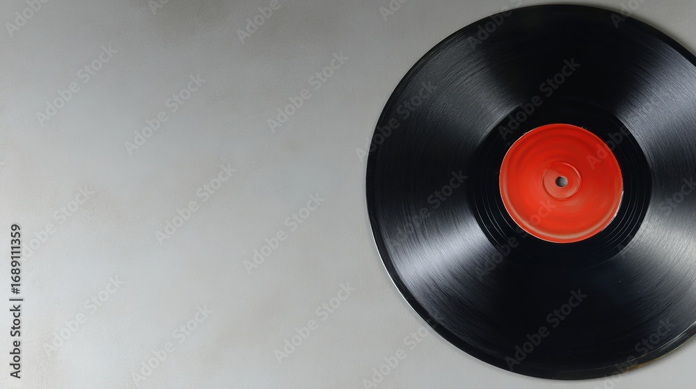 Fototapeta premium Classic vinyl record on a neutral surface, a timeless symbol of music and nostalgia.