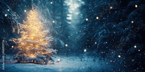 Fototapeta Naklejka Na Ścianę i Meble -  Real christmas tree snow forest winter.