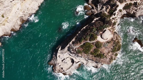 Famous Grotta delle Colombe Sea Cave, Aerial Drone View, Sicily Italy