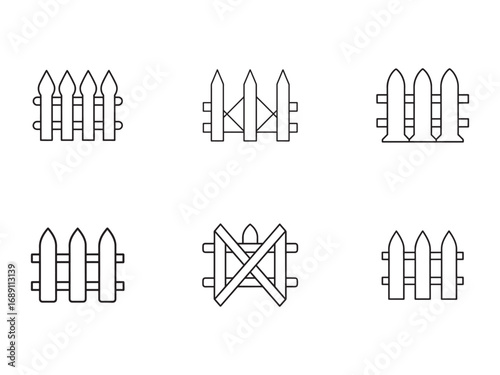 Fence Types Outline Vector Illustration Collection of Various Fence Designs for Security and Privacy Projects