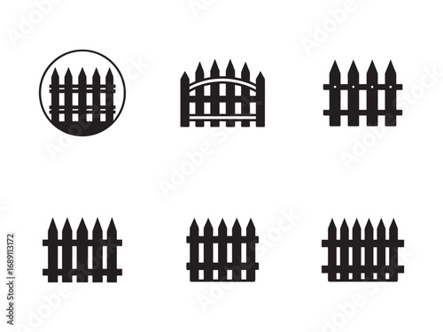 Fence Icons and Illustrations in Various Styles for Design Needs on White Background