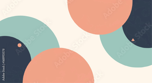 Abstract background design with overlapping circles in pastel colors and dark tones.