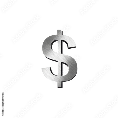 Brushed Metal Dollar Sign 3D Currency Symbol