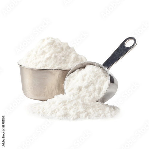 sports supplement l-carnitine fumarate powder isolated on white
