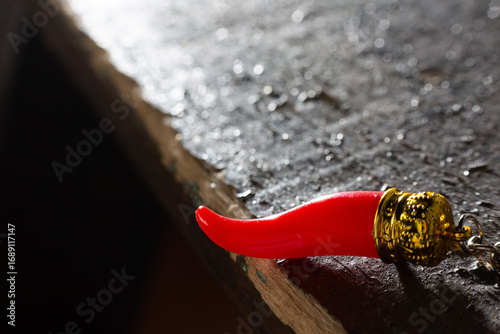 Red lucky horn on dark background
