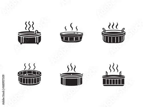 Hot Tub Vector Icons Collection Different Types and Shapes for Spa and Relaxation Concepts Represented as Isolated Design Elements