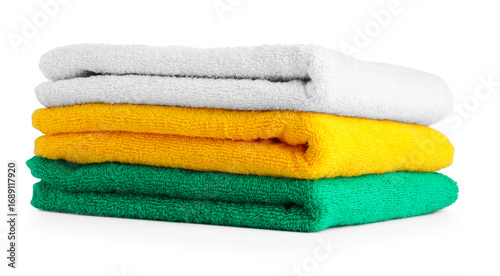 Stack of colorful terry towels isolated on white