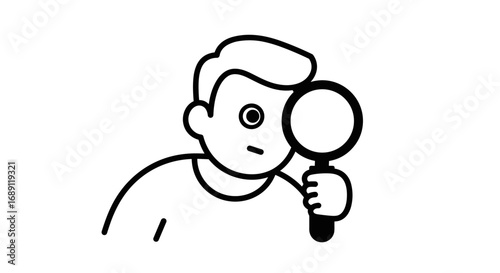 Simple line art of person examining with magnifying glass