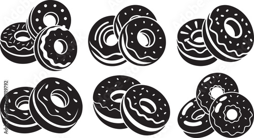 set of candy donuts silhouette, vector and illustration, black and white