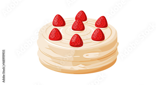 Classic strawberry shortcake dessert with creamy layers on white background