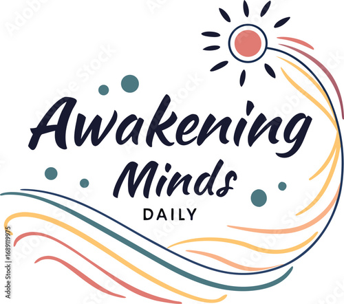 Vector art of awakening minds daily logo, featuring a sun and flowing lines, representing enlightenment and growth