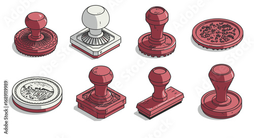 Hand drawn vintage stamp collection with various designs