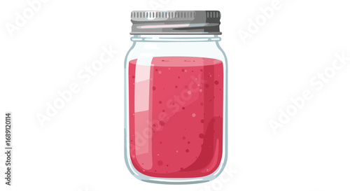 Realistic jar with red jam: detailed glass and metal container design