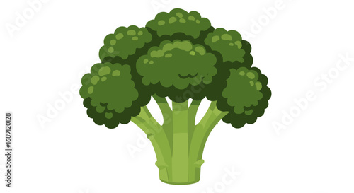 Vibrant cartoony broccoli with smiling expression on white background