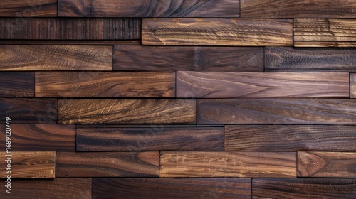 Wood paneling texture with irregular planks of dark stained hardwood
