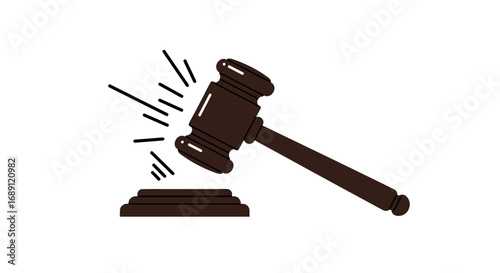 Dynamic gavel impact design with bold lines on white background