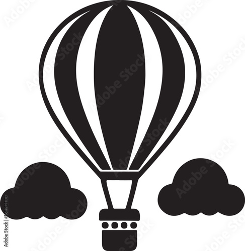 hot air balloon and clouds silhouette, vector and illustration, black and white