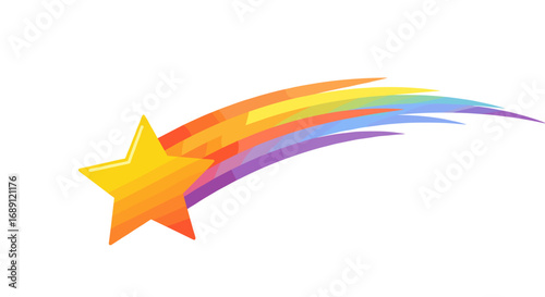 Colorful shooting star with rainbow trail on white background