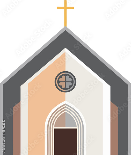 Photos Minimalist Vector Illustration of Catholic Church Facade with Cross and Geometri
