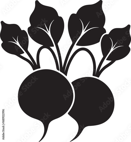 radishes silhouette, vector and illustration, black and white
