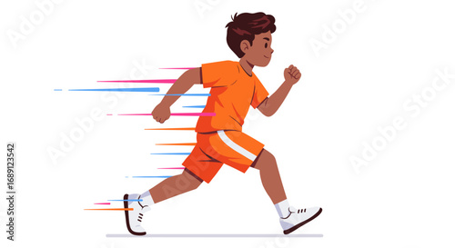 Energetic boy running with speed and motion in vibrant colors