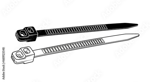 cable tie vector, zip ties illustration, plastic fastening tool, wire management icon, electrical cable organizer, nylon tie strap vector, utility fastening device, plastic cable holder, bundle securi