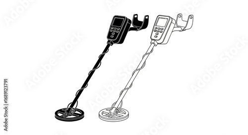 metal detector icon, treasure hunting device, gold finder vector, security scanner illustration, underground search equipment, archeology tool vector, lost item finder, exploration device graphic, rel