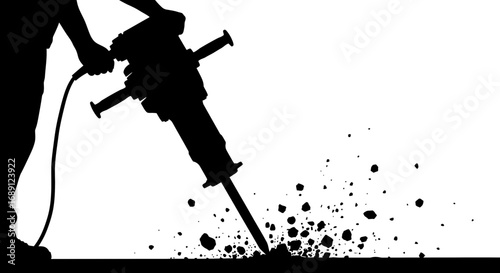 jackhammer icon, demolition tool vector, construction equipment illustration, pneumatic drill symbol, road breaker graphic, power tool silhouette, industrial jack hammer design, concrete breaker icon,