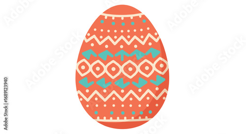 Colorful patterned easter egg with geometric design on orange background